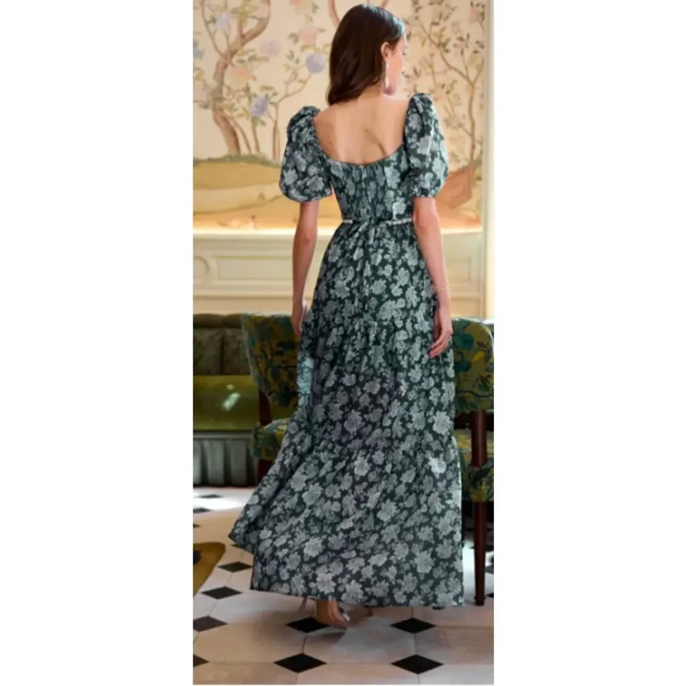 V. Chapman The Emma Dress in Emerald Peony Print Maxi Dress Sz 8 NWT+I - Picture 3 of 14